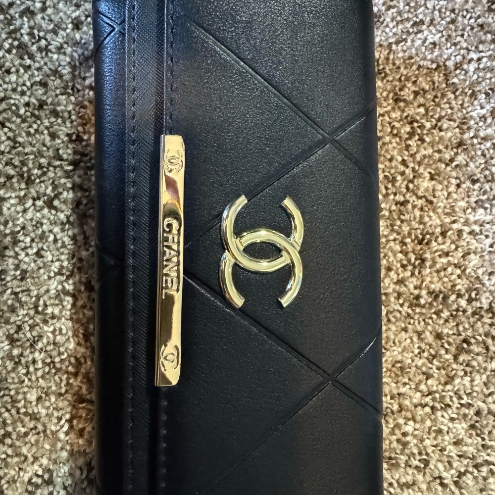 Chanel Black Wallet with Gold Logo